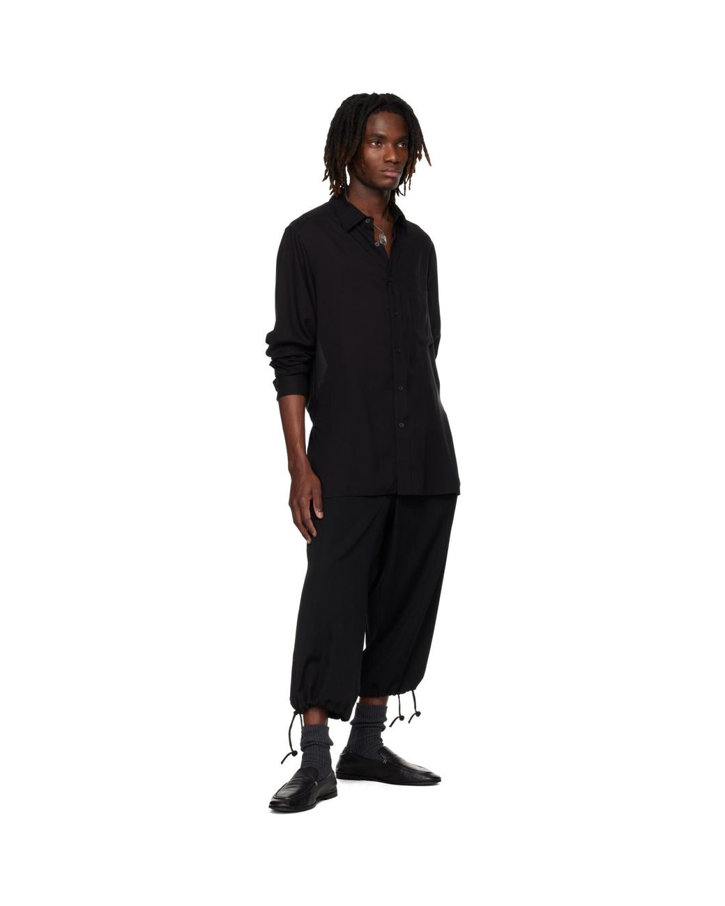 Yohji Yamamoto Black Cellulose Lawn Double Collar Shirt for men