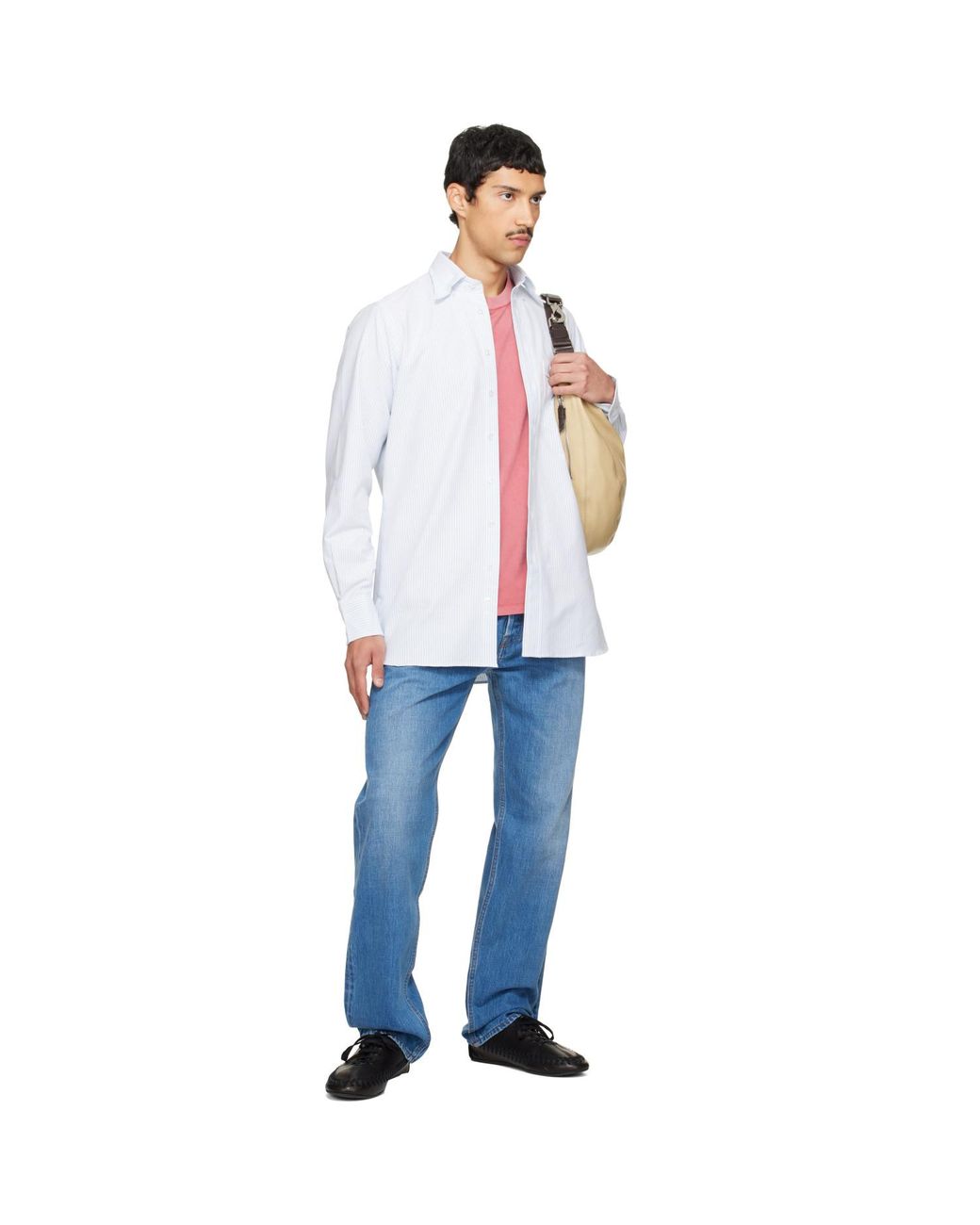 Drake's White Ticking Stripe Cotton Button-Down Shirt for men