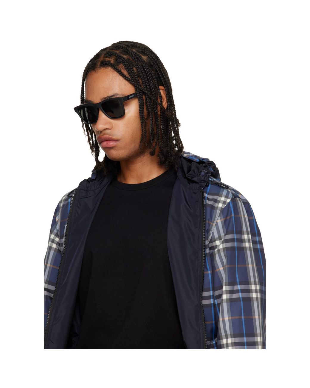 Burberry Gray Embossed Check Square Sunglasses for men