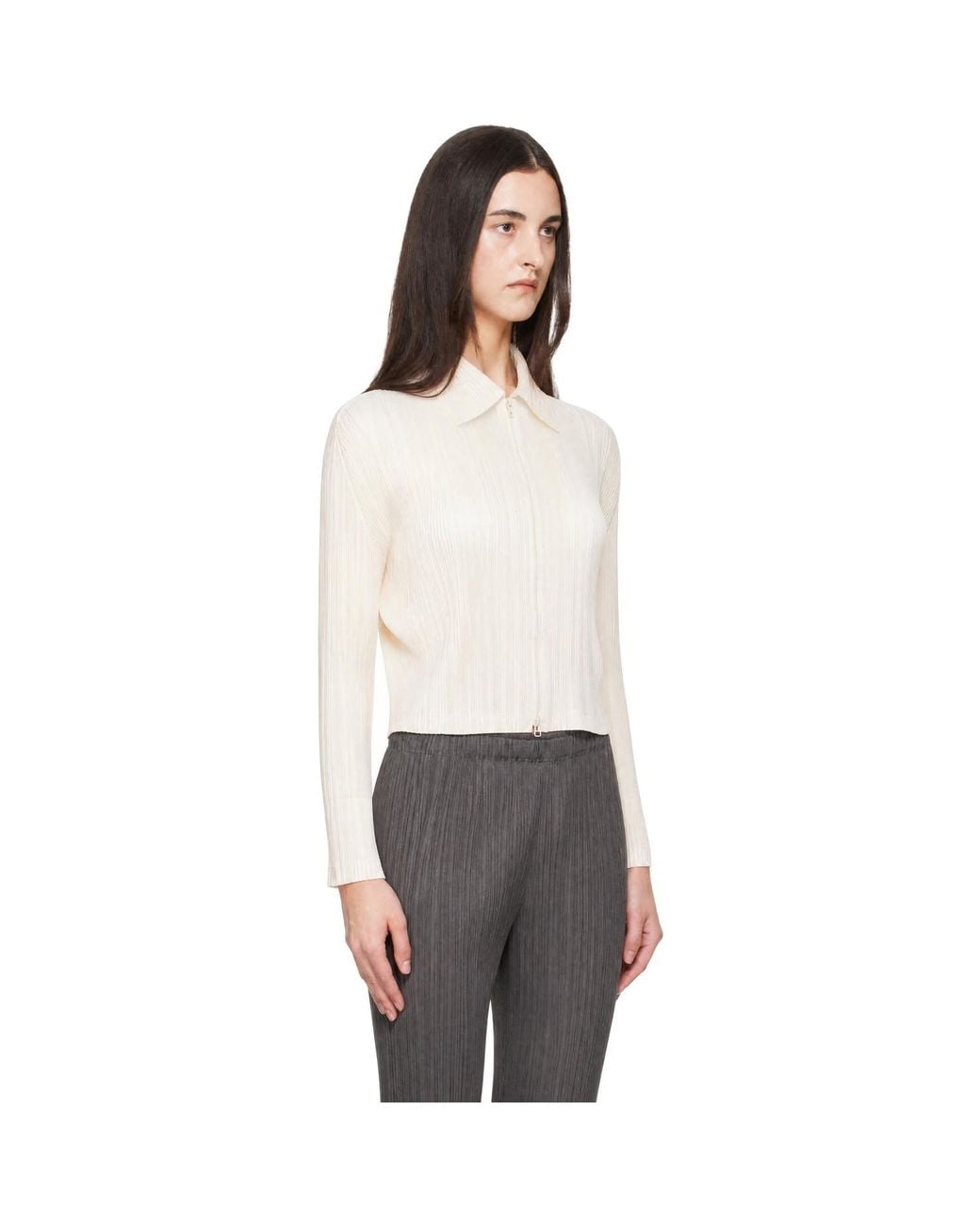 Pleats Please Issey Miyake White Off- Monthly Colors August Cardigan