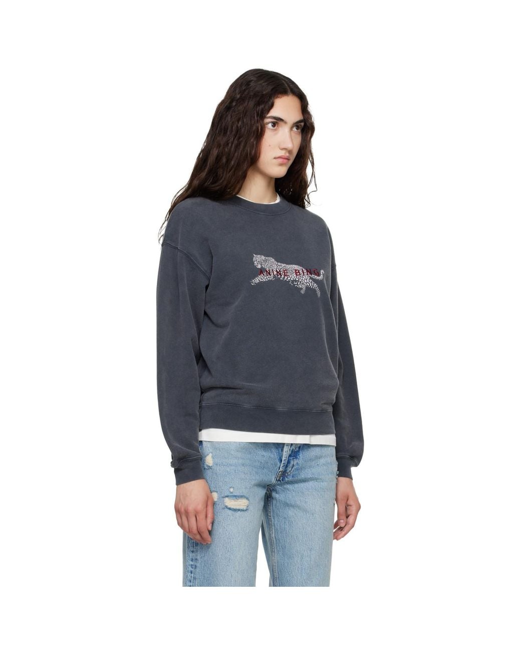 Anine Bing Blue Spencer Leopard Sweatshirt
