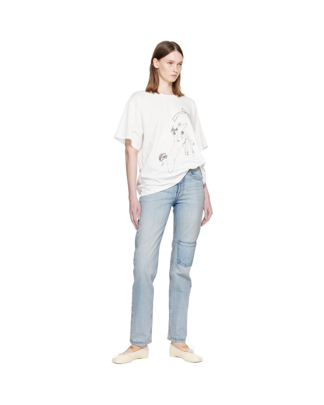 MM6 by Maison Margiela White Off- Horse Print Cotton T-Shirt