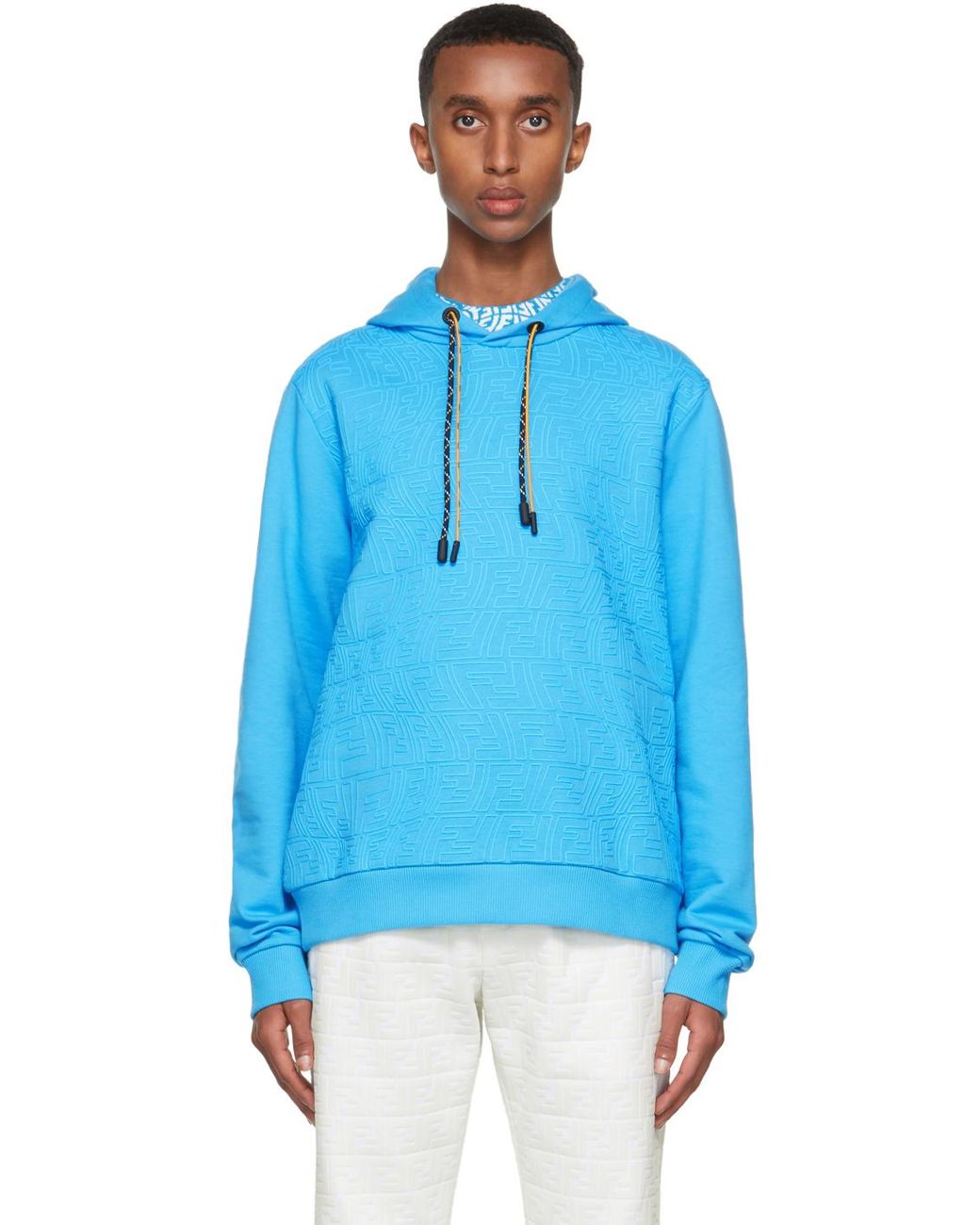 fendi cotton ff fish eye hoodie in blue for men lyst