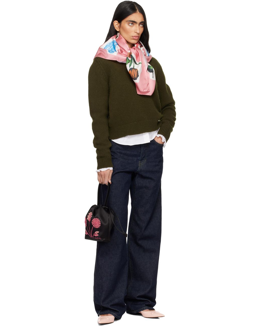 Marni Black Leather Trunkaroo Slingback Ballerina Flats