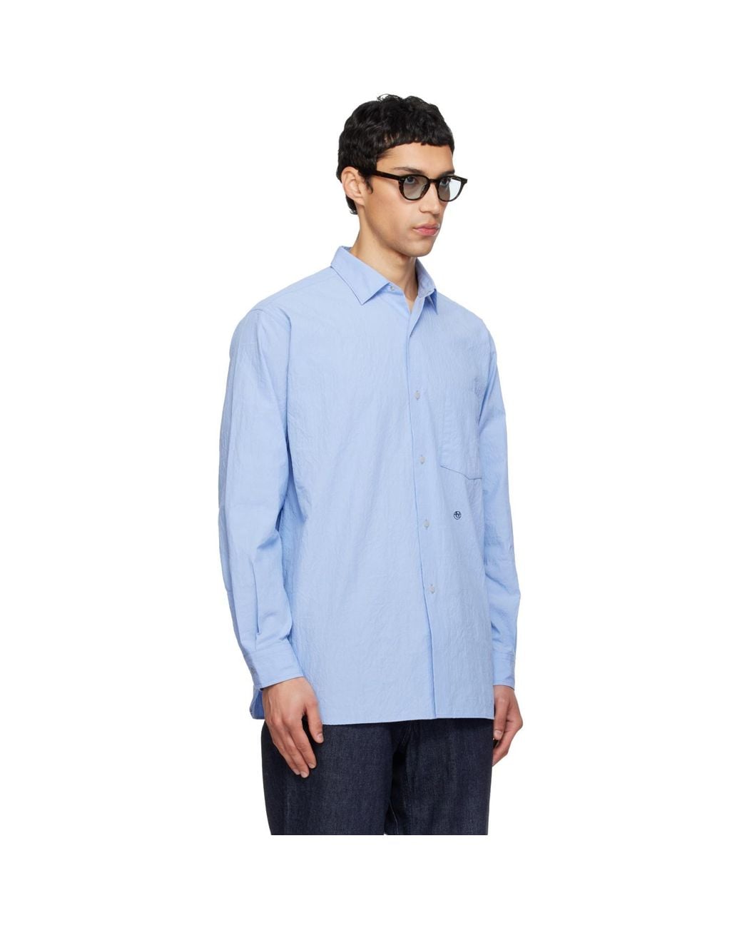 Nanamica Blue Regular Collar Wind Shirt for men