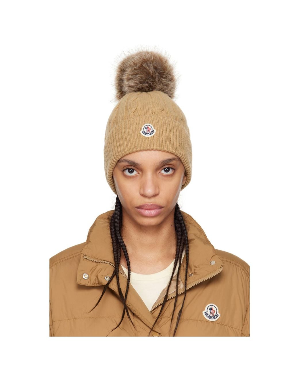 Moncler Natural Wool & Cashmere Pom Pom Beanie