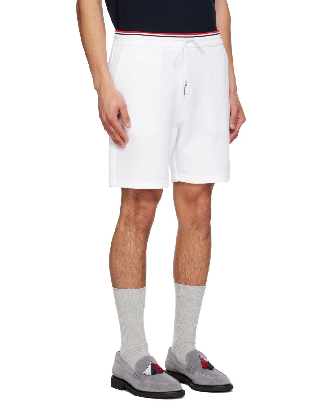 Thom Browne White Pique Loopback Sweat Shorts for men
