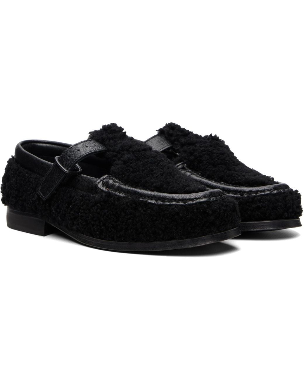 Hereu Black Alber Curly Shearling T-Bar Loafers