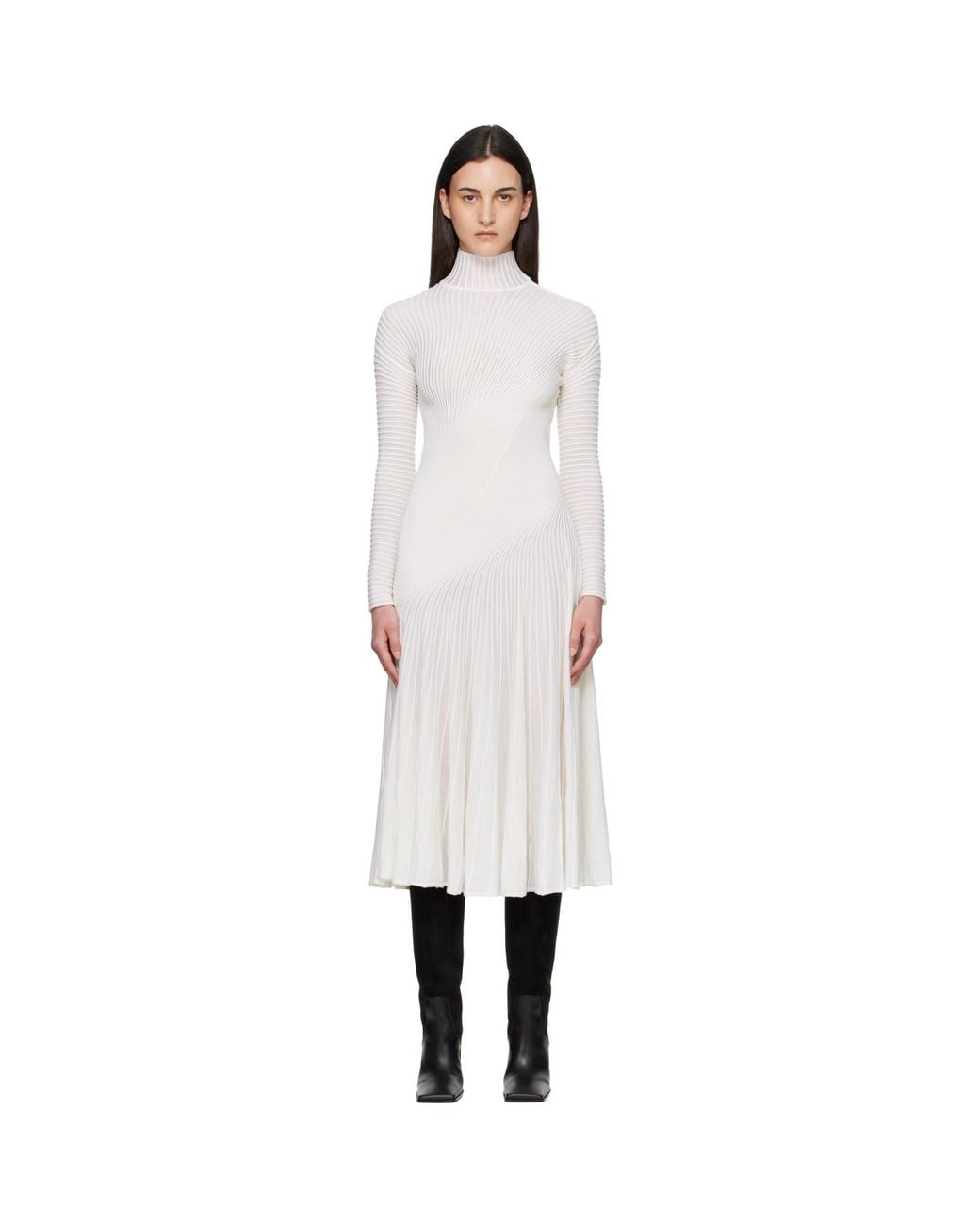 Alaïa Black Twisted Fine Wool Midi Dress