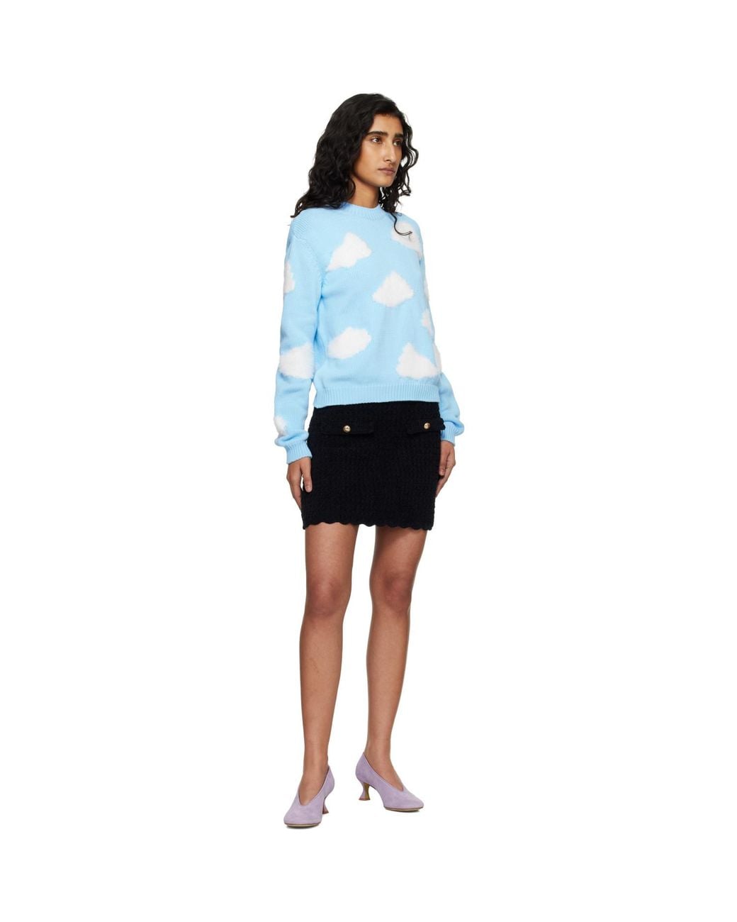 Moschino Blue Organic Cotton Blend Archive Cloud Sweater