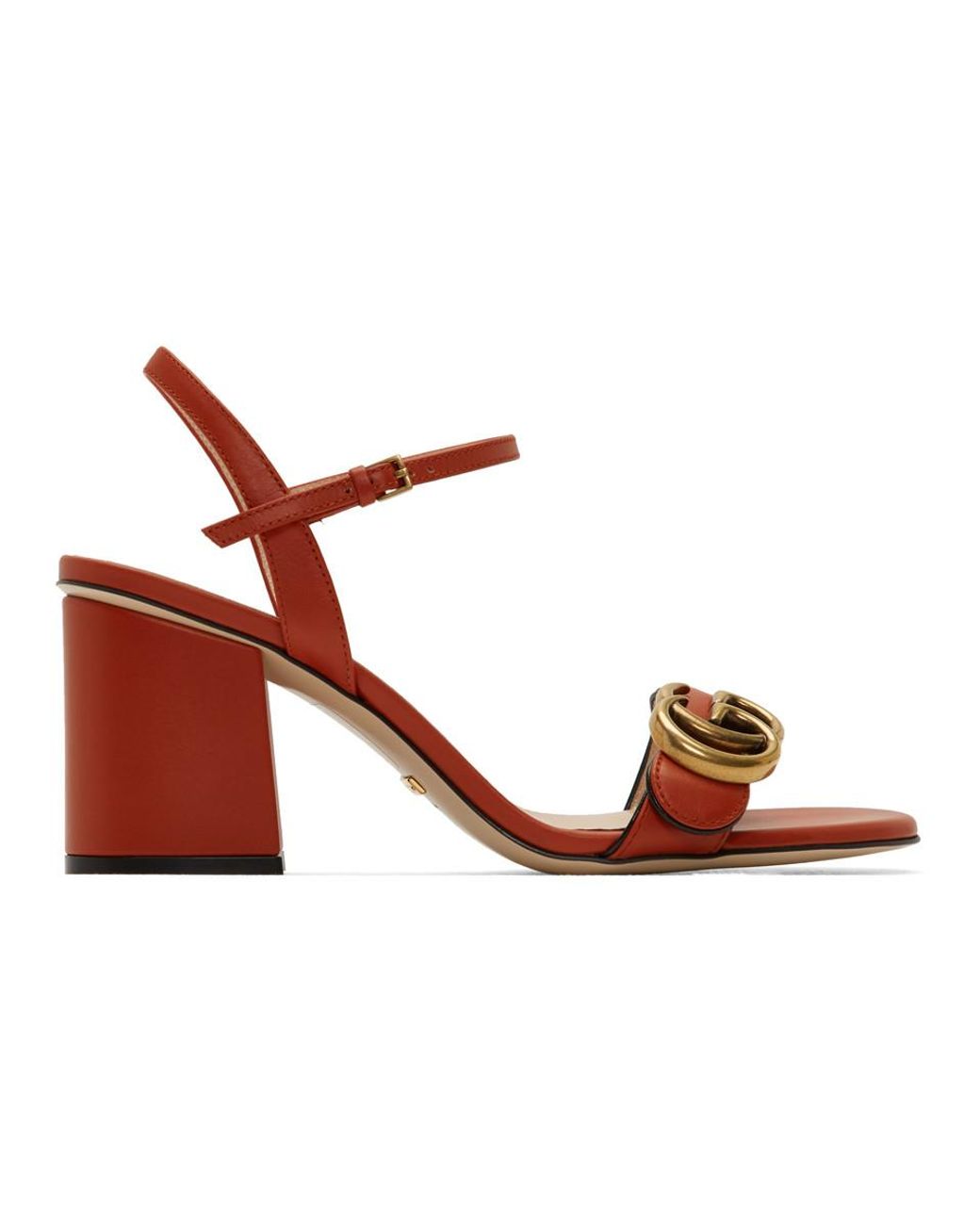 Gucci Red Leather Double G Heeled Sandals Lyst