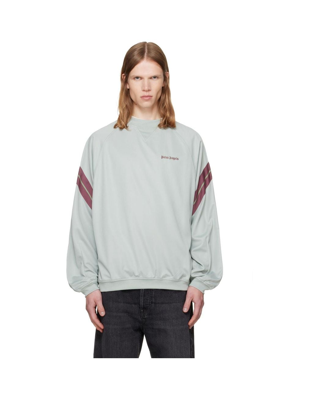 Palm Angels Gray Urban Logo Track Crewneck Sweatshirt for men