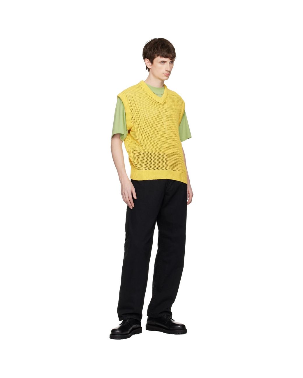 vowels Yellow Knitted Vest for men