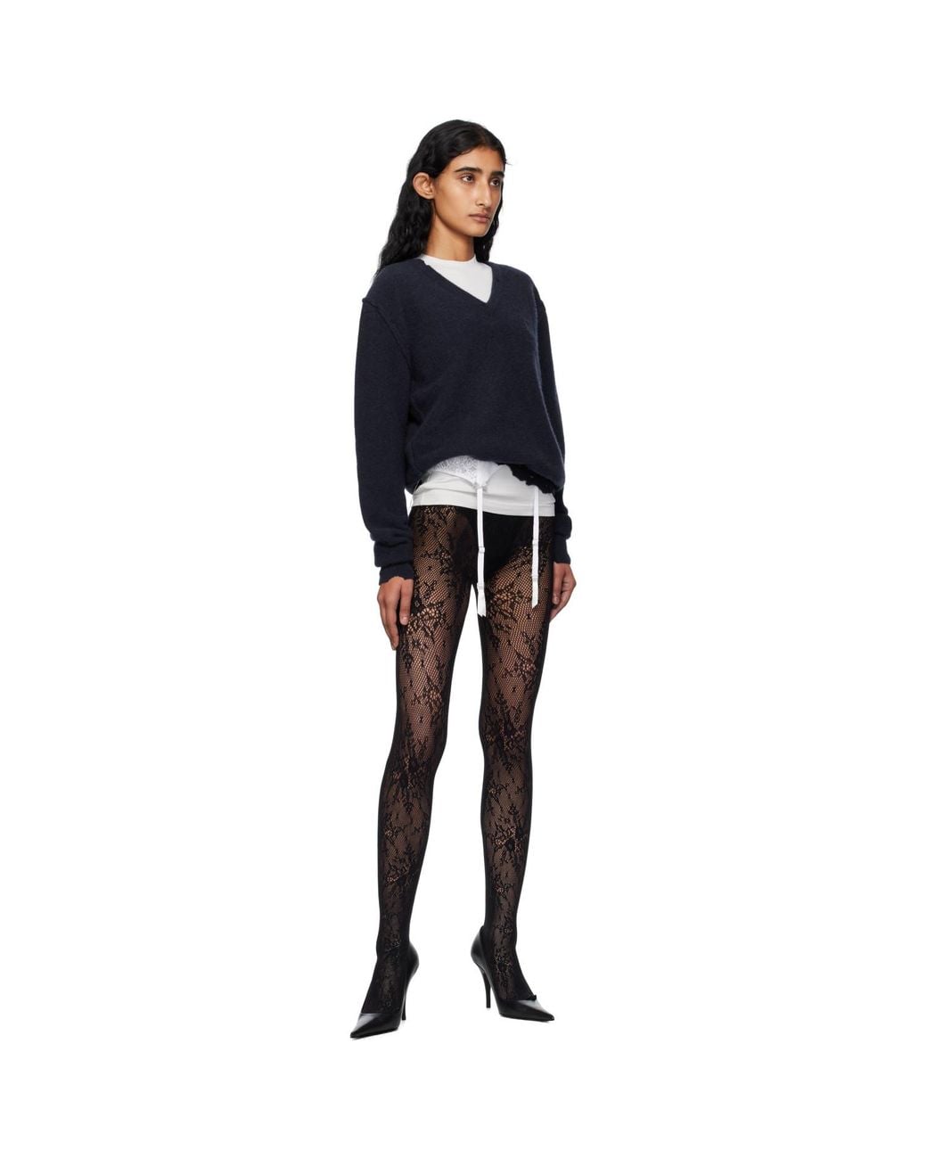 Balenciaga Blue Laurel Classic Inside-Out V-Neck Sweater
