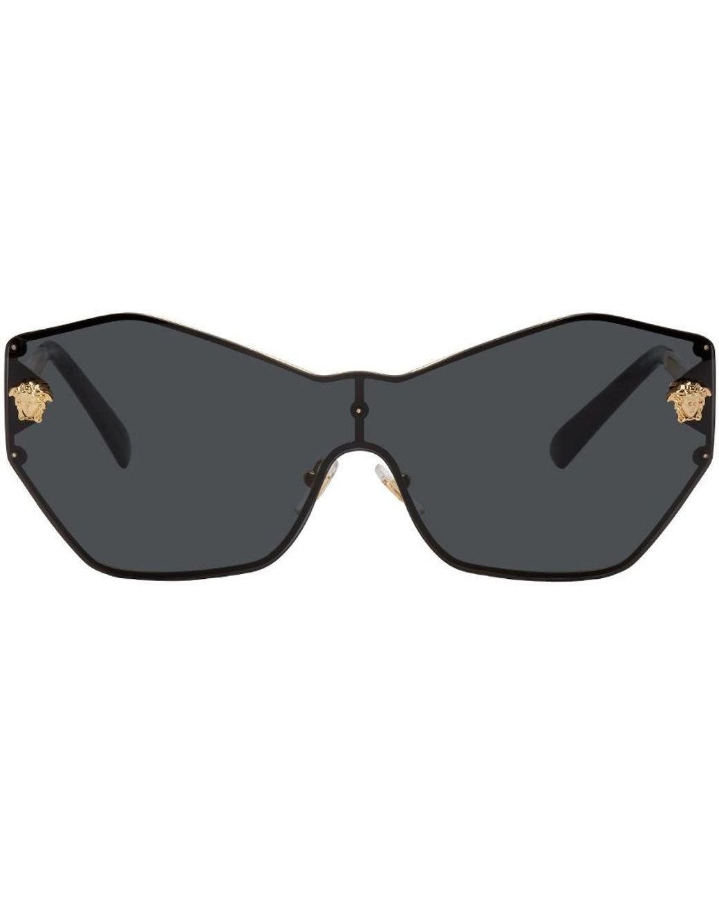 Versace Rubber Gold Glam Medusa Shield Sunglasses in Black Lyst