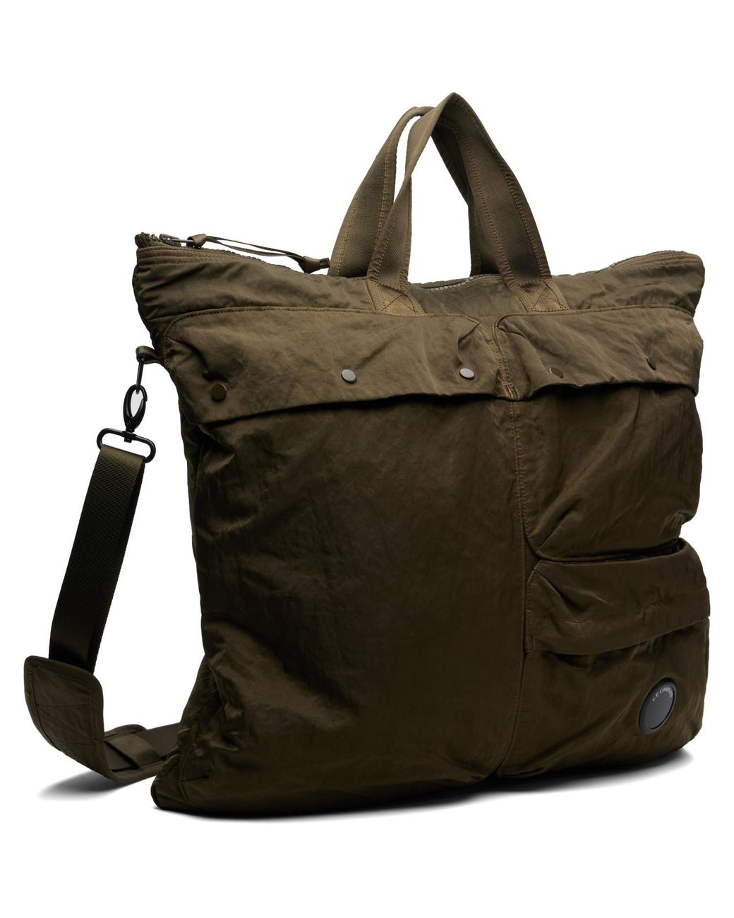 C P Company Black Khaki Nylon B Lens Tote for men