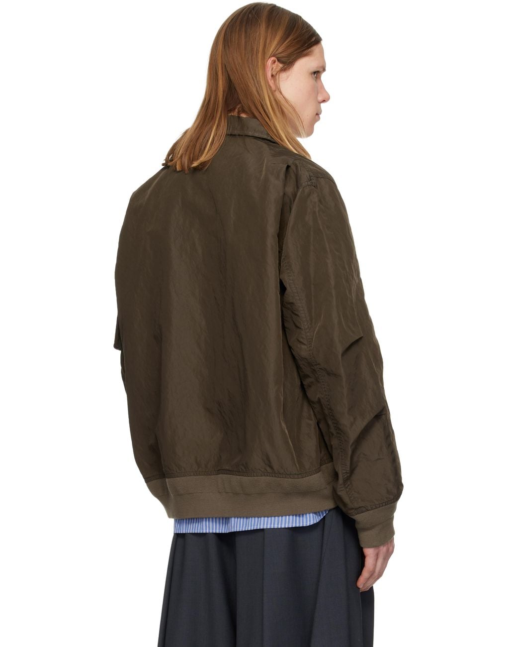 Sacai Brown Khaki Treated Nylon Twill Bomber Jacket for men