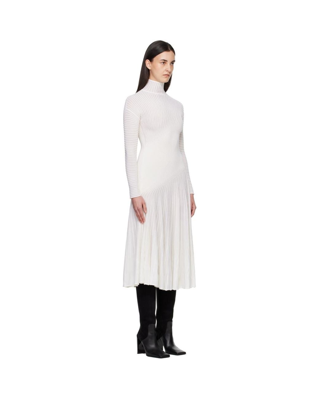 Alaïa Black Twisted Fine Wool Midi Dress