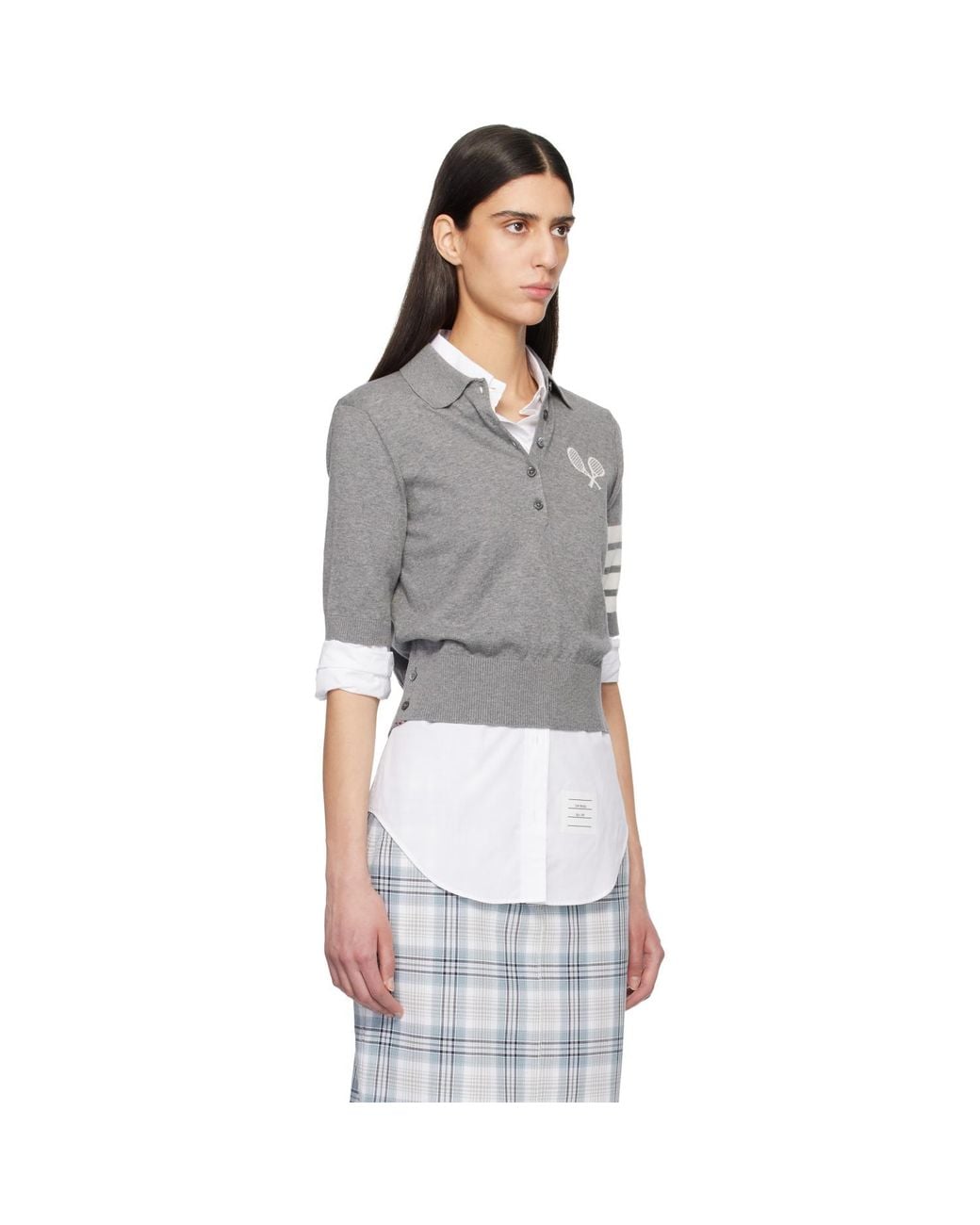 Thom Browne Gray Tennis Racquets Intarsia 4-Bar Polo