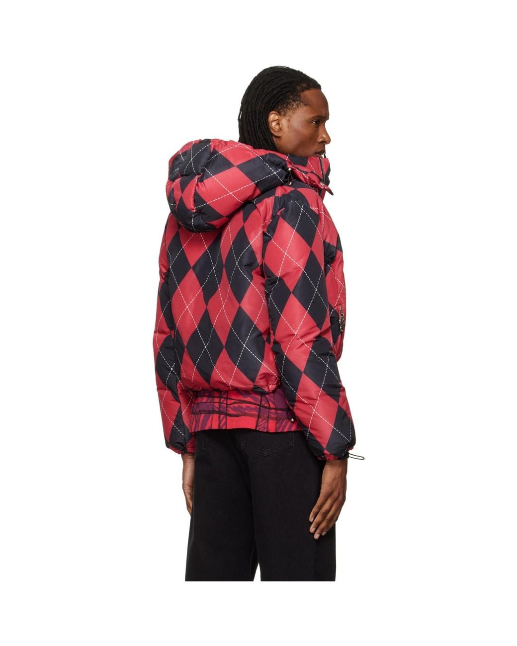 Chopova Lowena Red Argyle Puffer Jacket for men