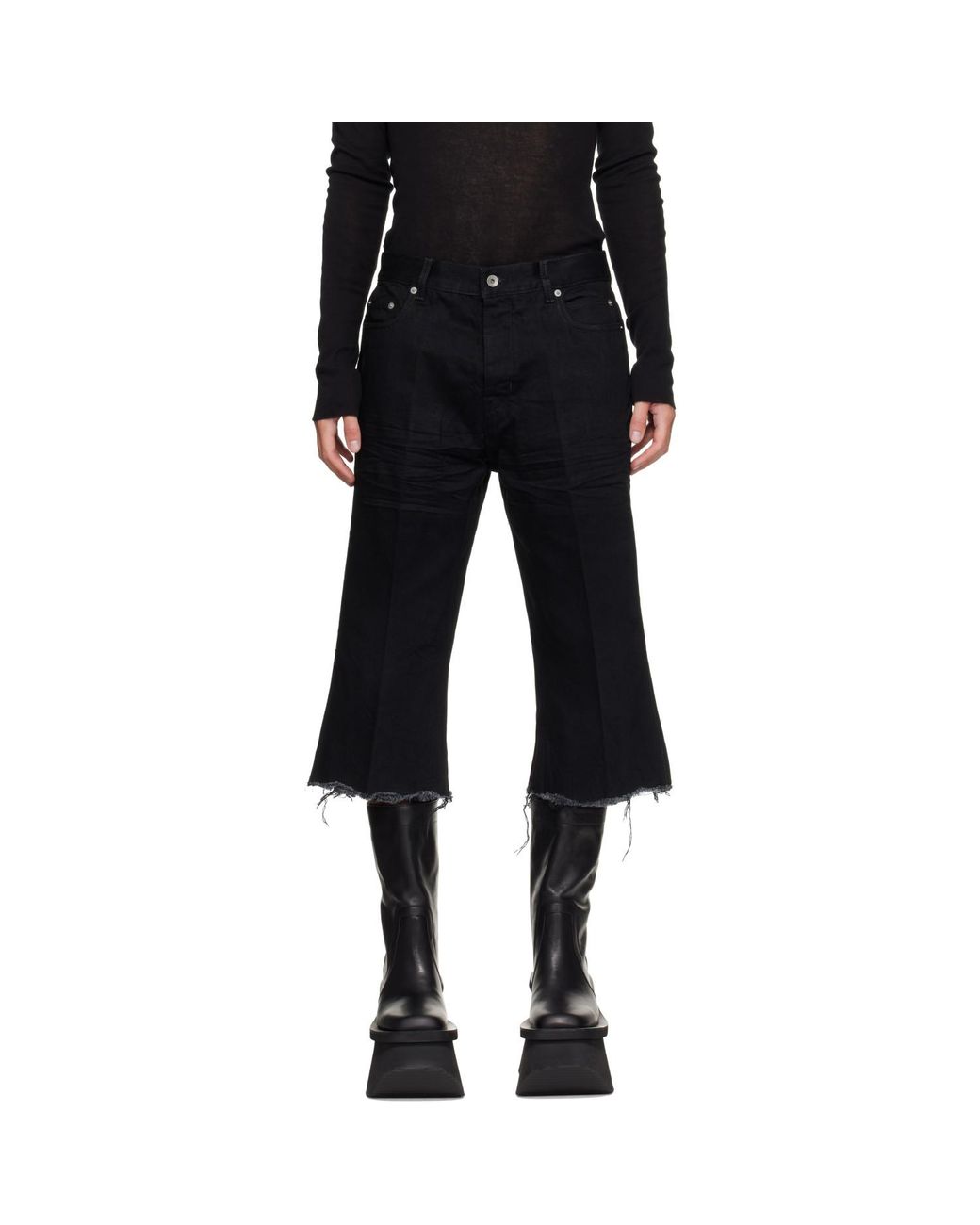 Rick Owens Black Tower Bolan Cutoff Jeans for men