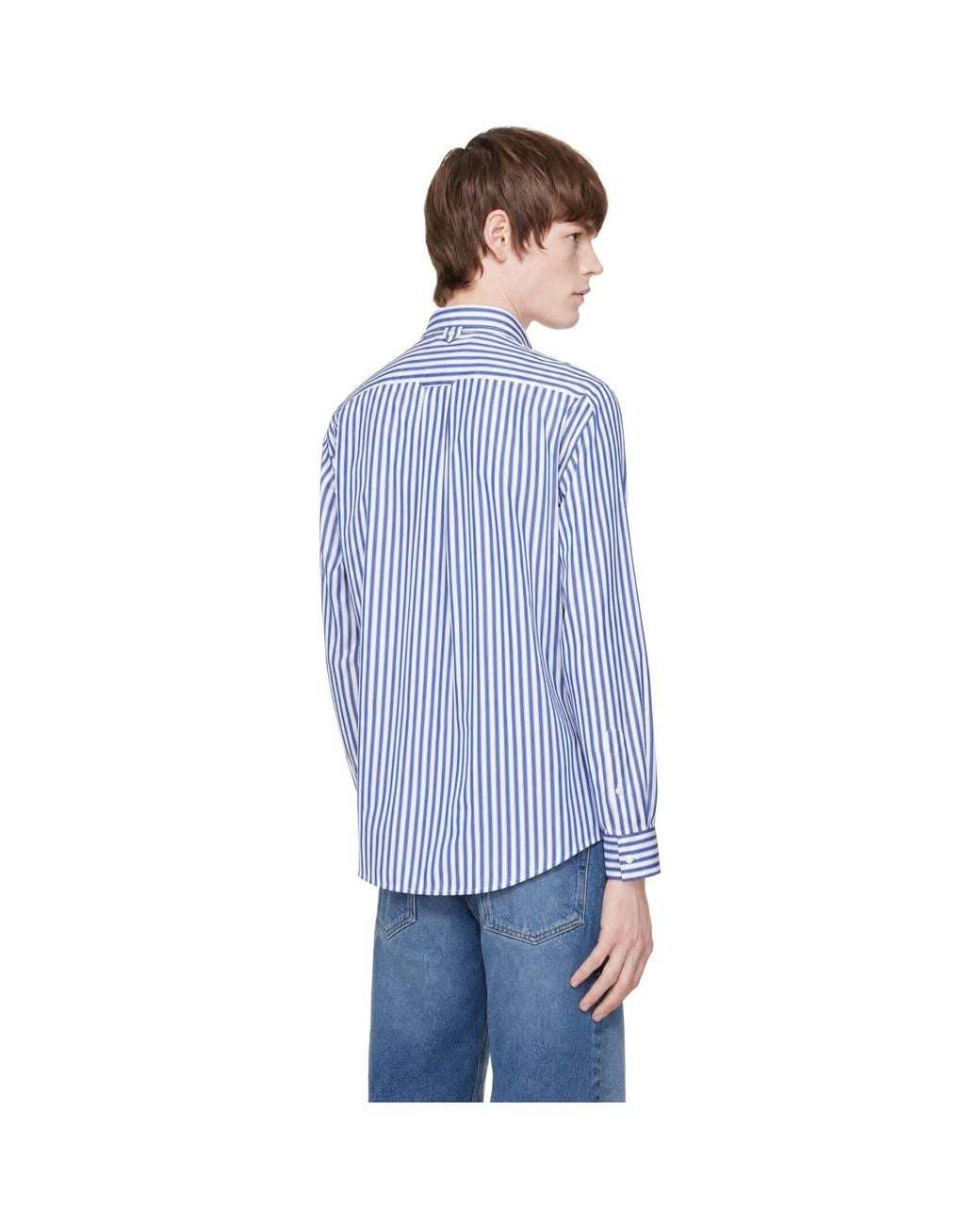 AMI Blue Large Striped Embossed Ami De Coeur Shirt for men