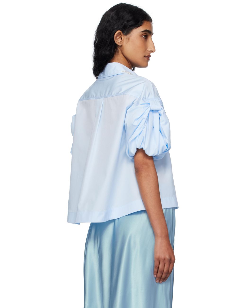 Simone Rocha Blue Cropped Puff Bow Sleeve Shirt