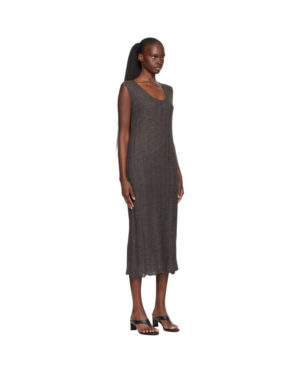 Lauren Manoogian Black Plisse Tank Maxi Dress