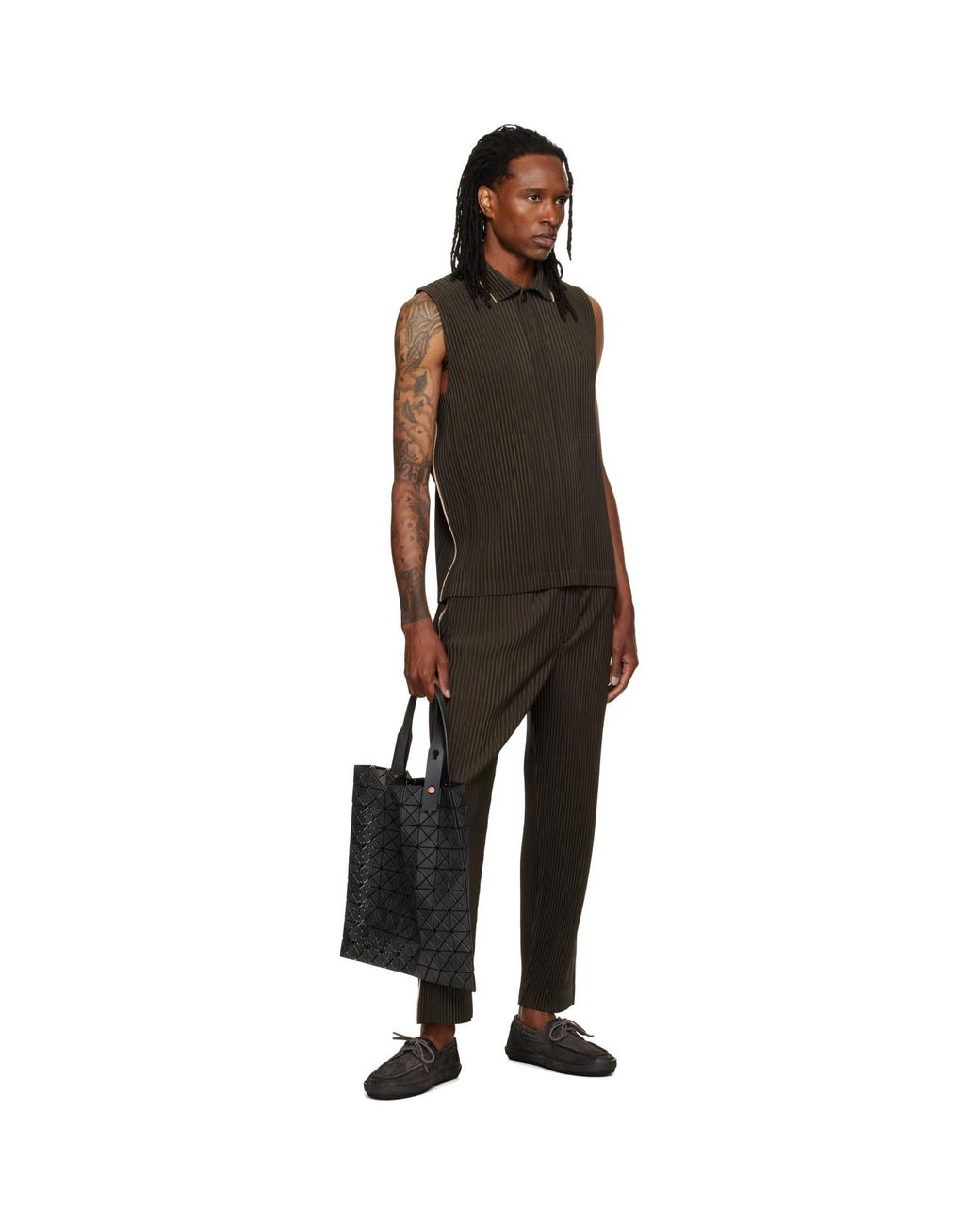 Homme Plissé Issey Miyake Brown Embroidery Stripes Vest for men