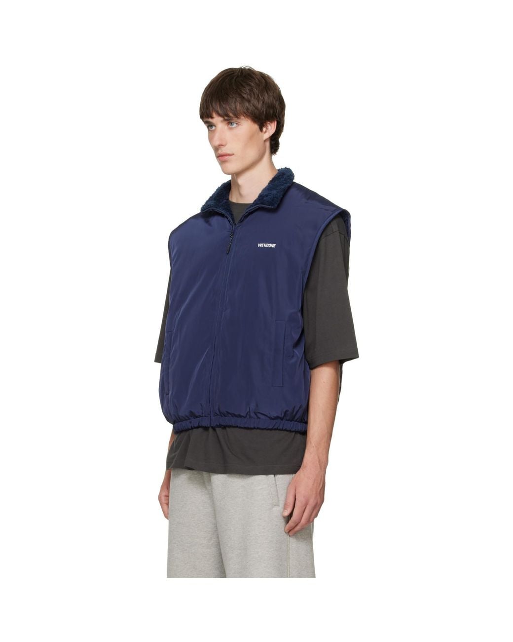 we11done Blue Reversible Fleece Vest for men
