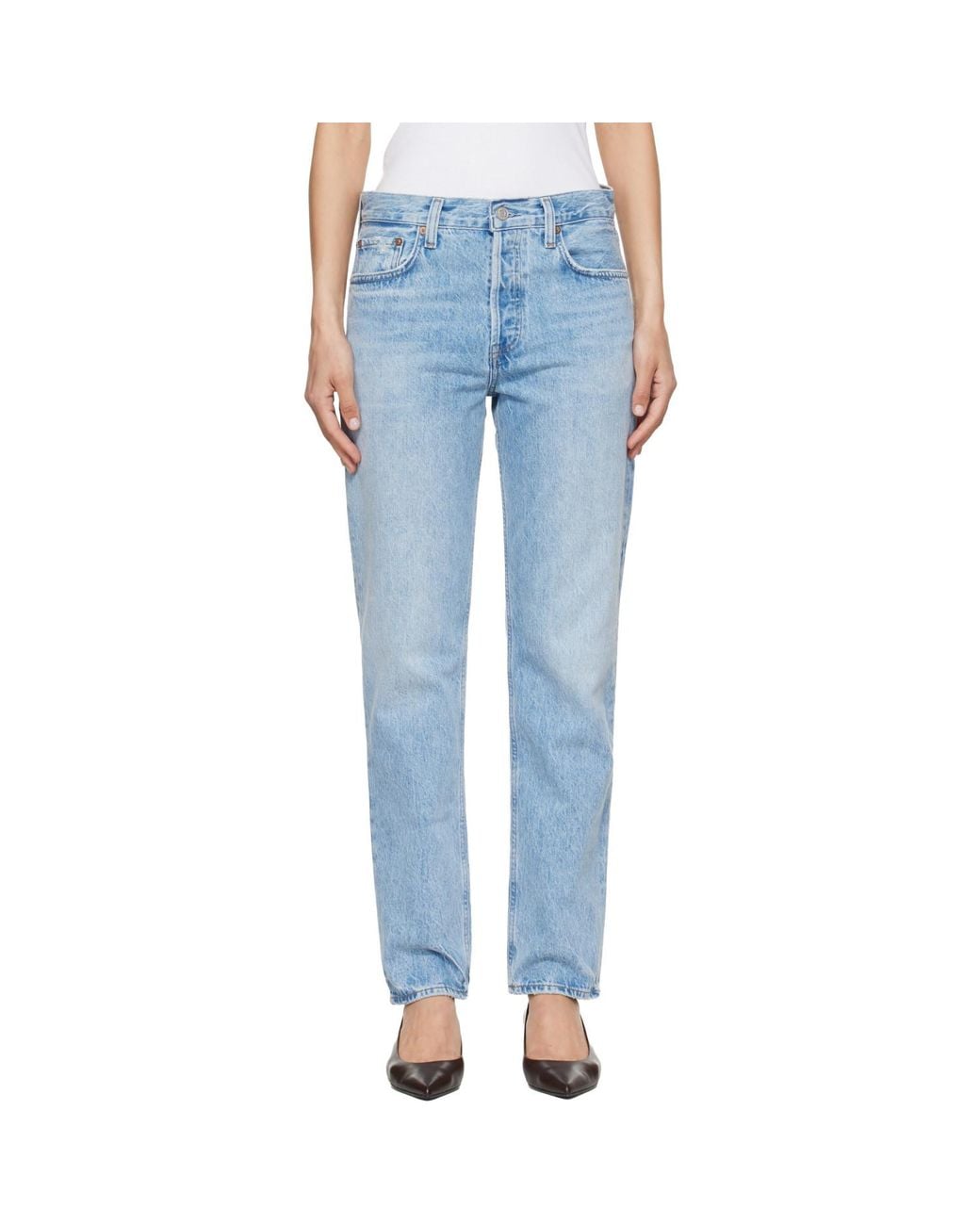 Agolde Blue Romney Mid Rise Straight Leg Jeans