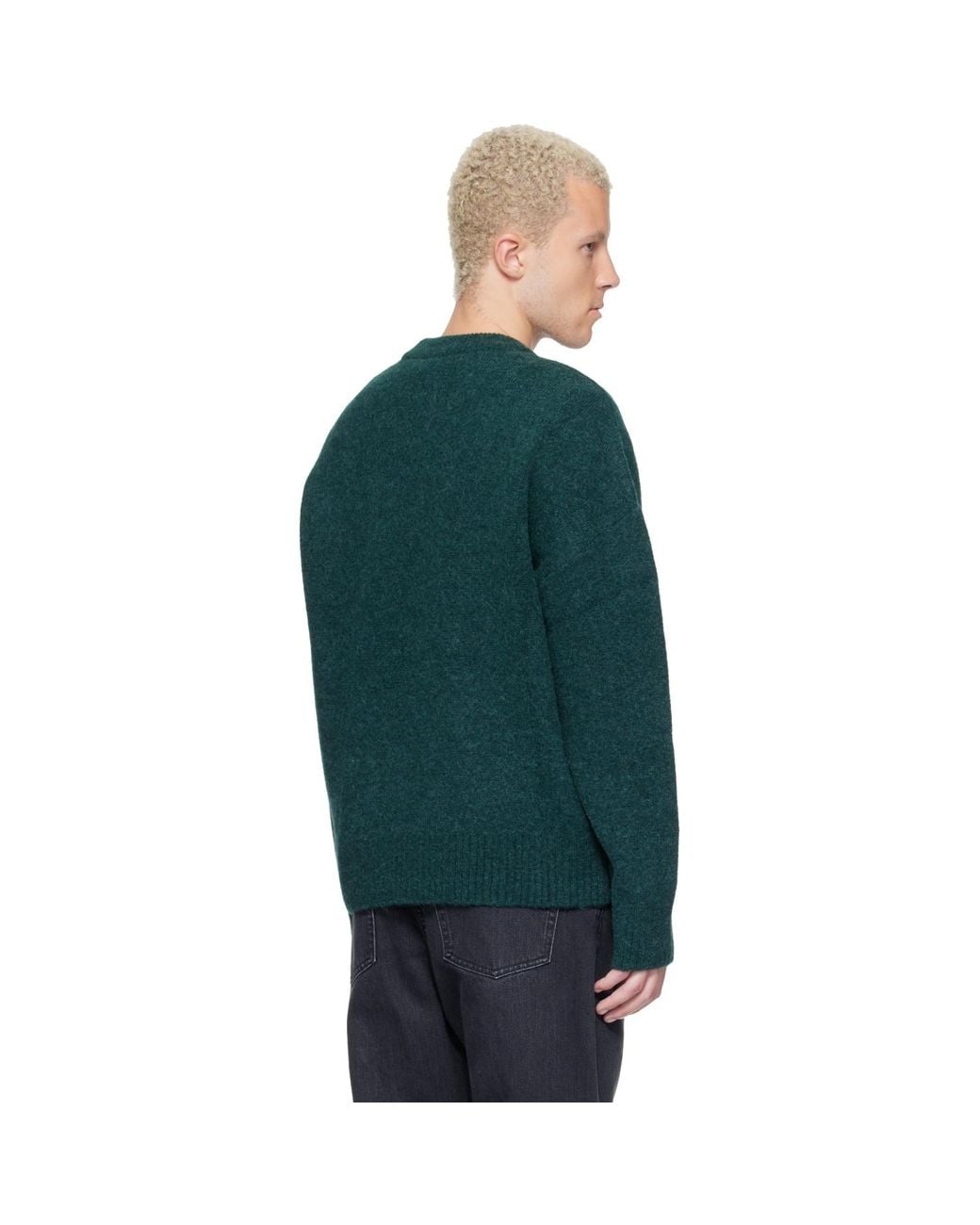 AMI Green Crewneck Alpaca Ami De Coeur Sweater for men
