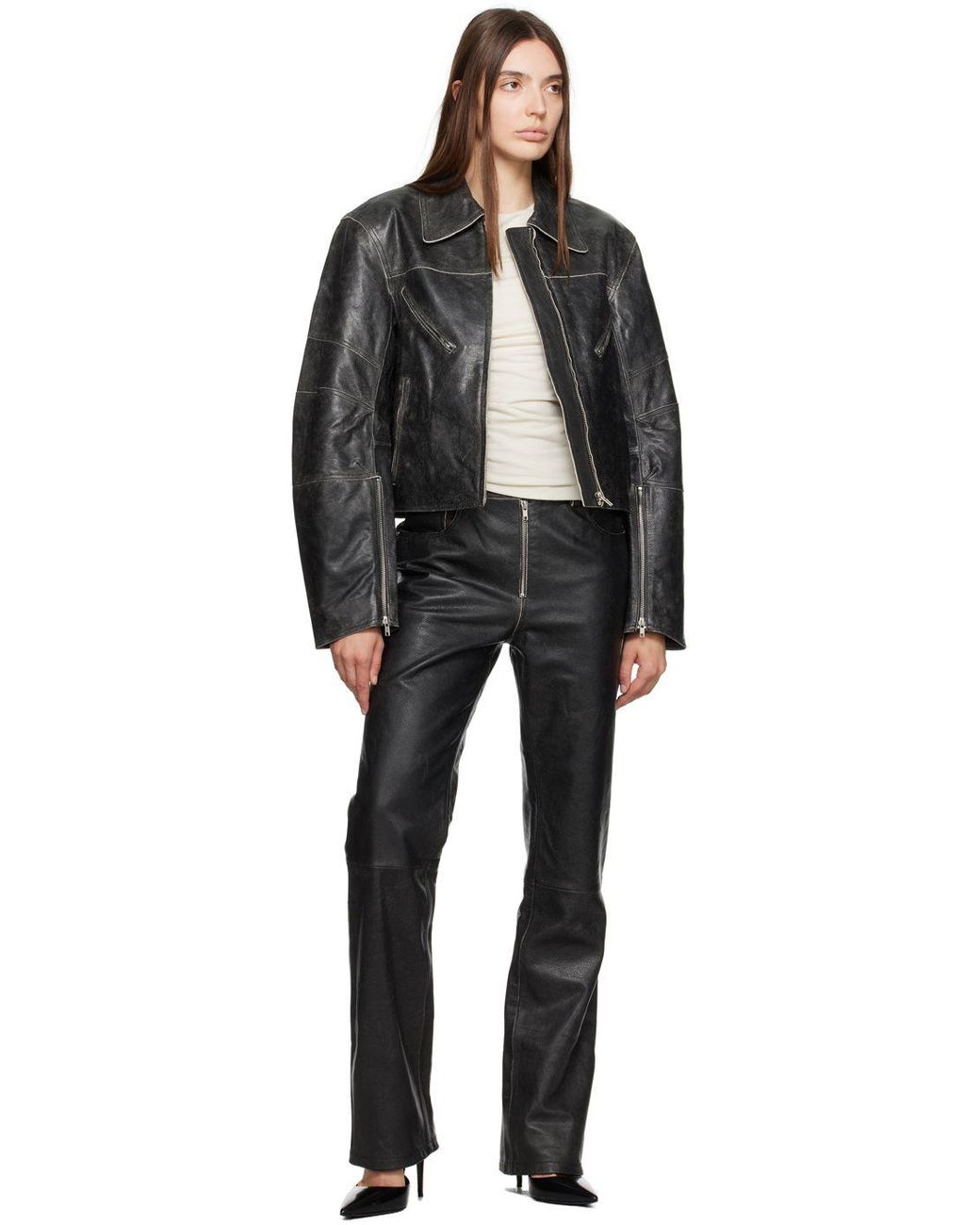 Helmut Lang Black Faded Leather Jacket | Lyst