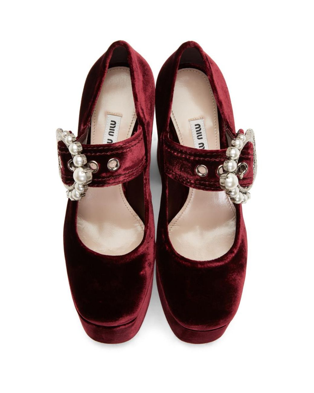 Miu Miu Burgundy Velvet Platform Mary Jane Heels | Lyst