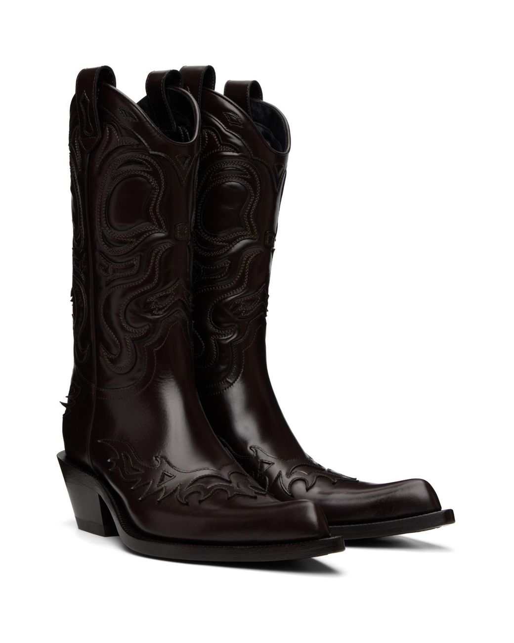 Acne Black Pointy Leather Cowboy Boots