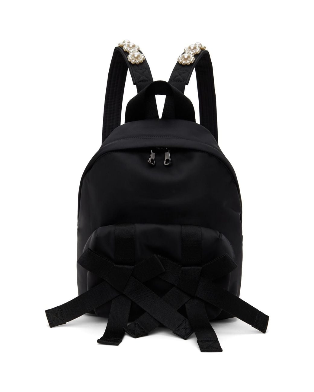 Simone Rocha Black Beaded Utility Bow Backpack