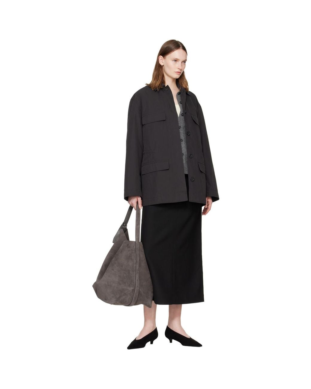 Totême Brown Belted Suede Tote