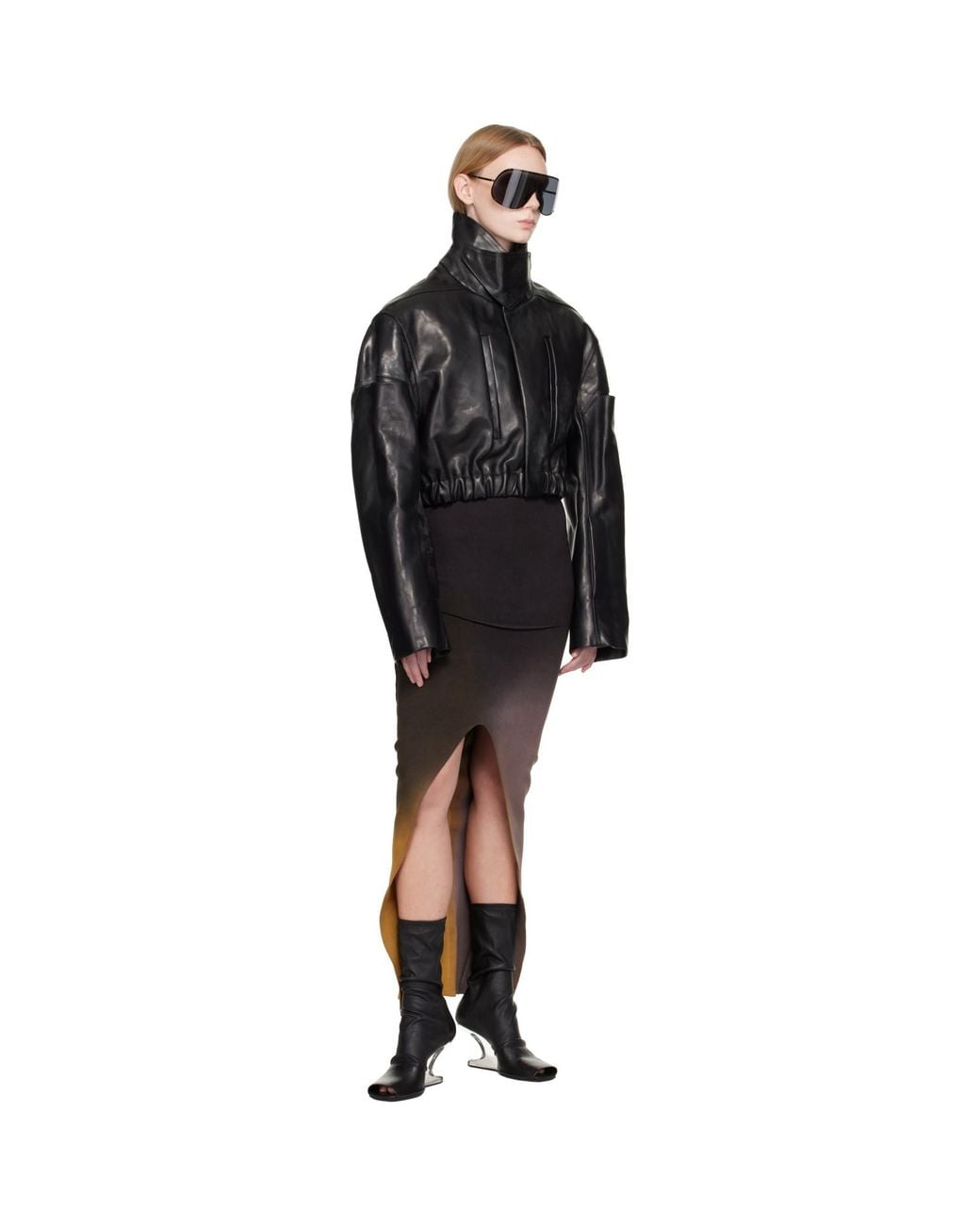 Rick Owens Black Tower Collared Mac Leather Bomber Jacket