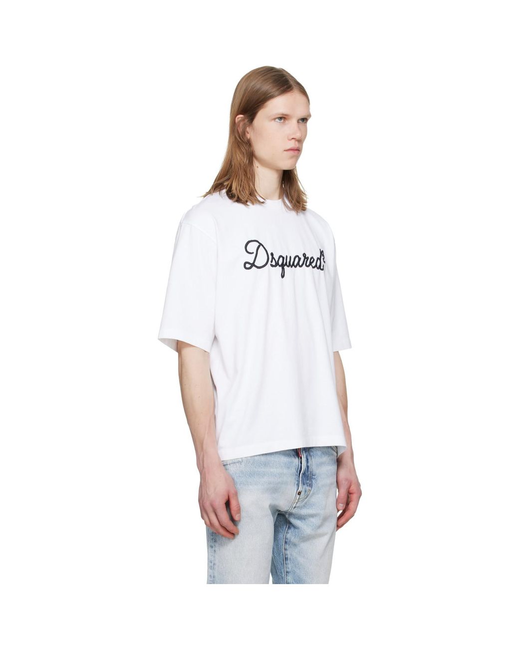 DSquared² White Embroidered Loose Fit T-Shirt for men