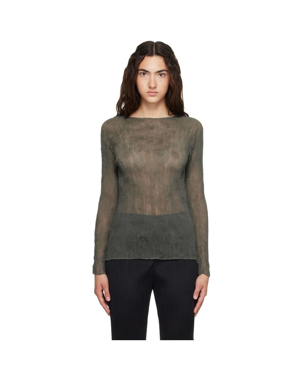 Issey Miyake Brown Chiffon Twist Top