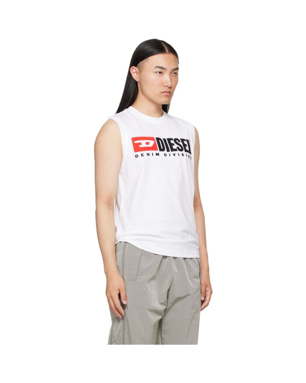 DIESEL White Chest Logo Print Tank Top for men