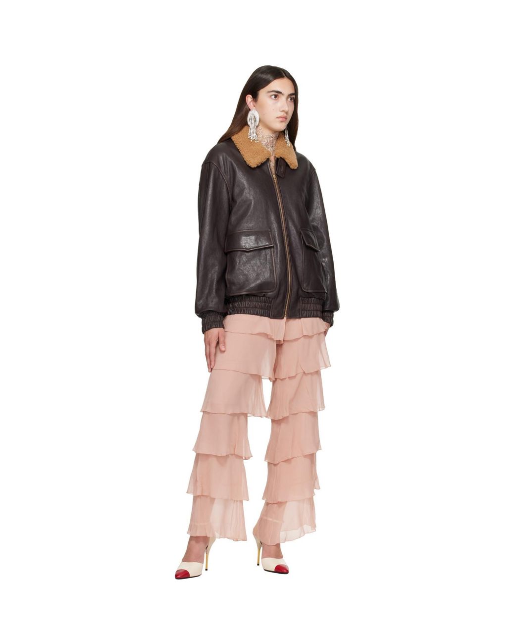 Valentino Pink Tiered Georgette Trousers