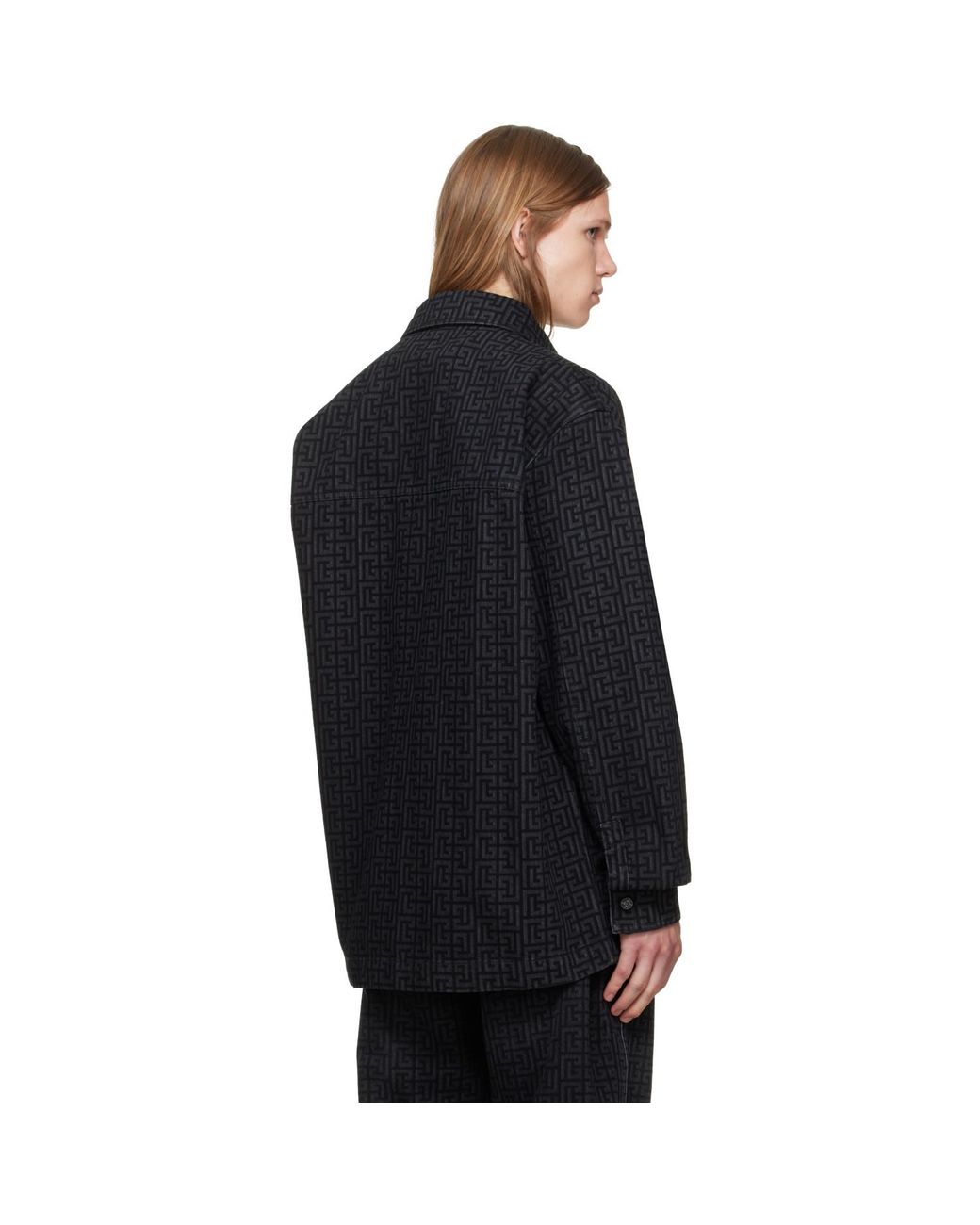 Balmain Black Monogram Denim Overshirt for men