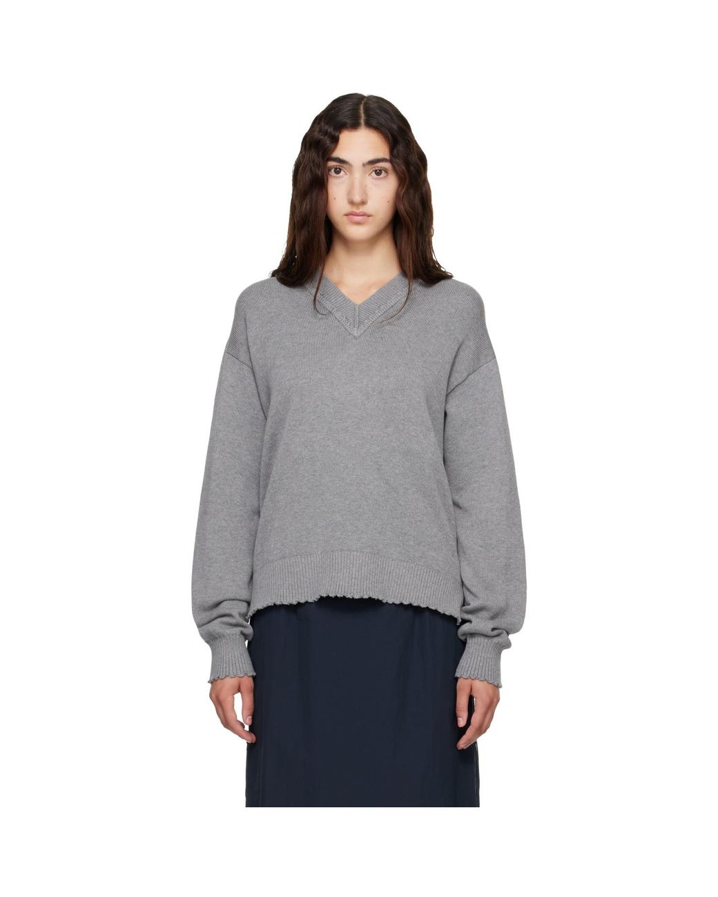 Helmut Lang Gray Ov Dist V Neck Sweater