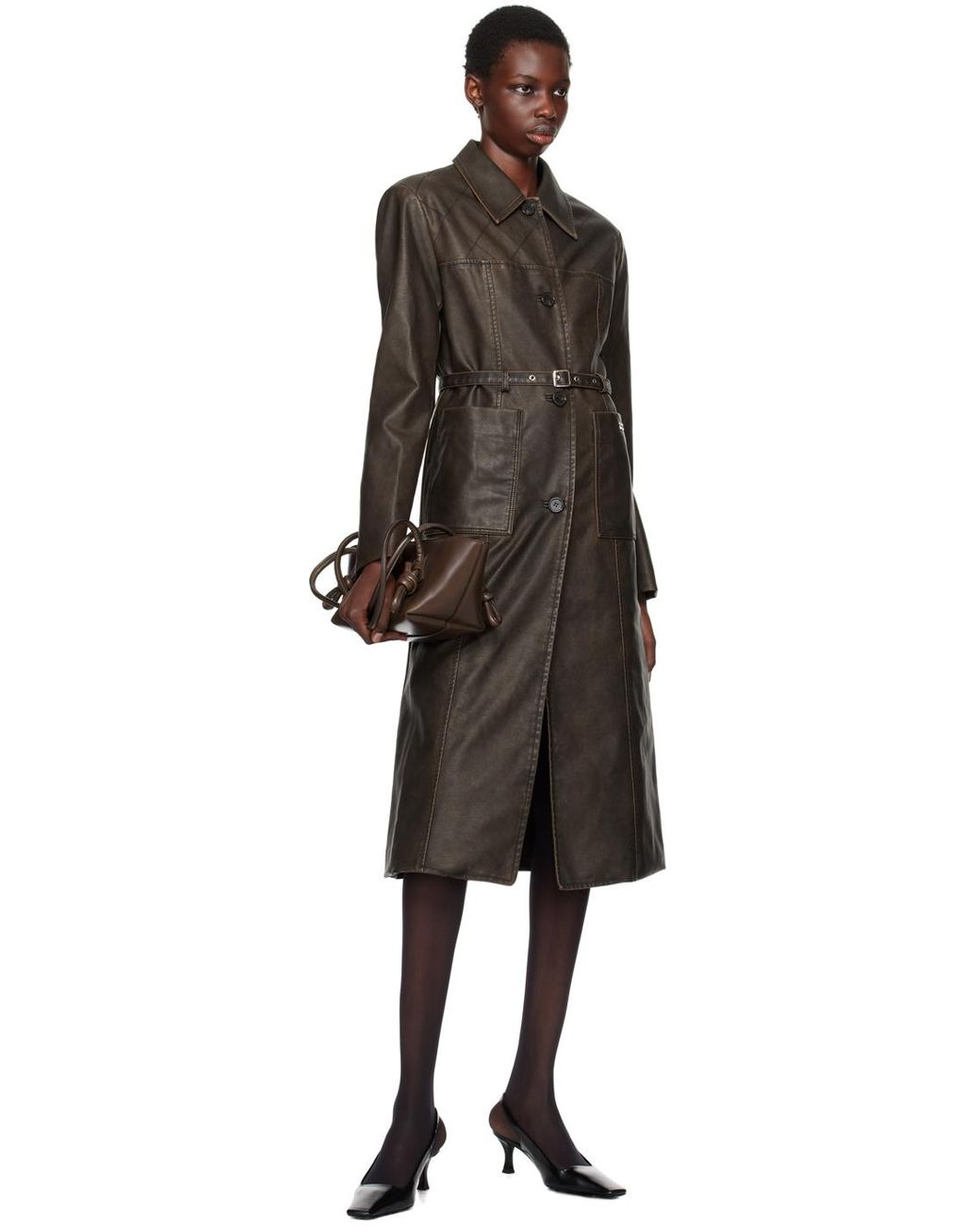 Kijun Black Stitched Faux-Leather Coat