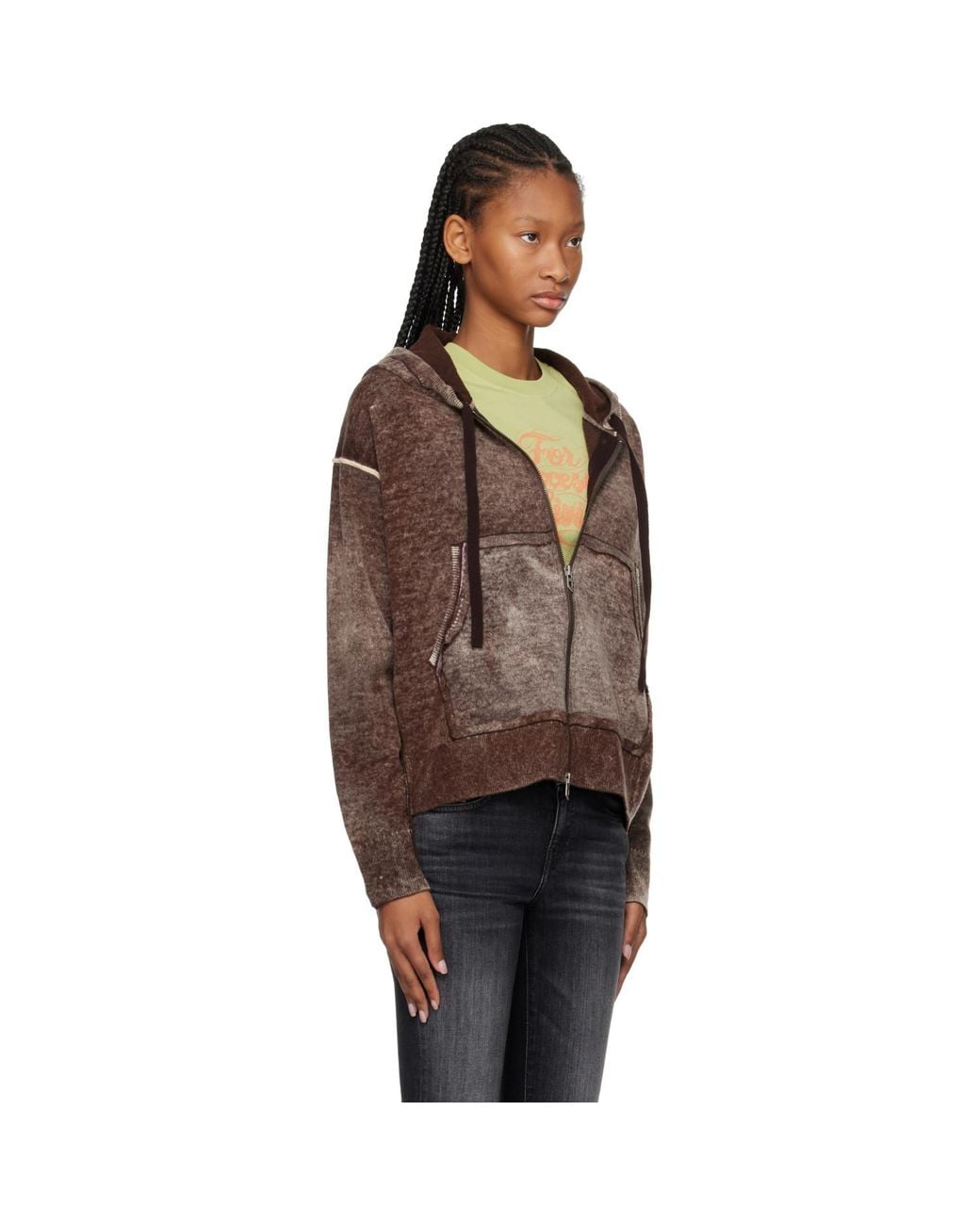 DIESEL Brown Wool Reverse-Print Hoodie