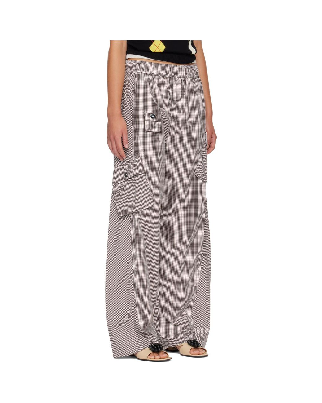 Ganni Gray Check Cotton Cargo Pants