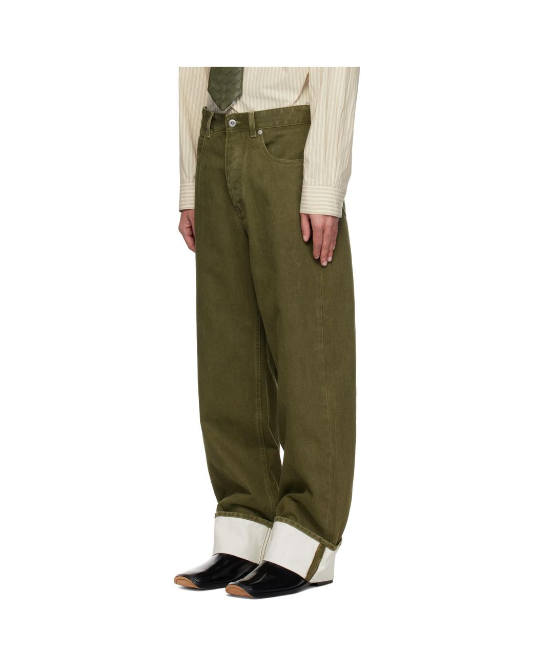 Bottega Veneta Green Khaki Colored Turned Up Jeans for men