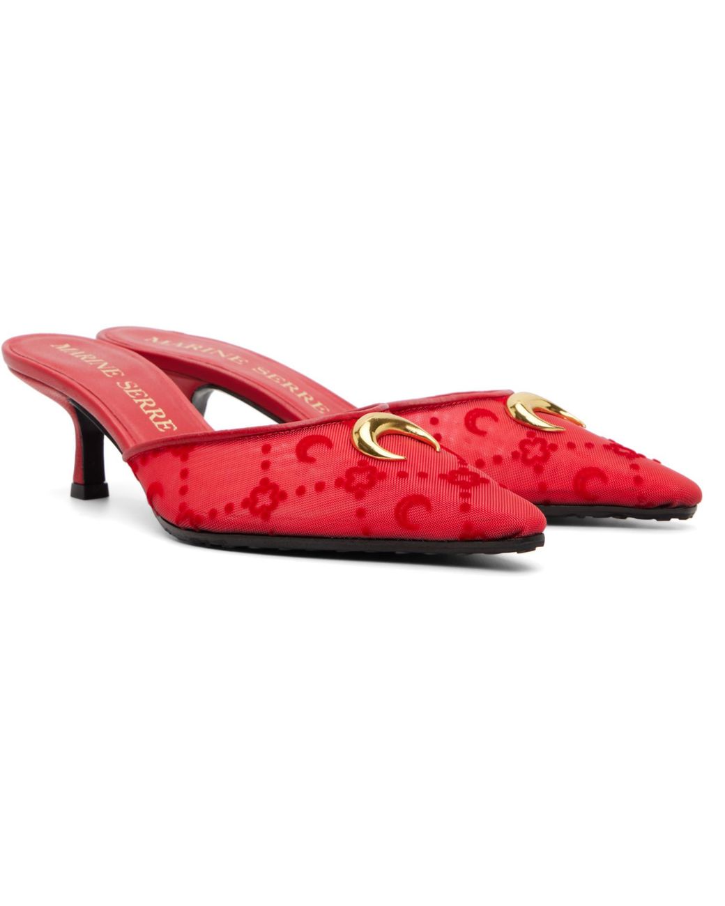 MARINE SERRE Red Mesh Flock Kitten Heel Mule Heels
