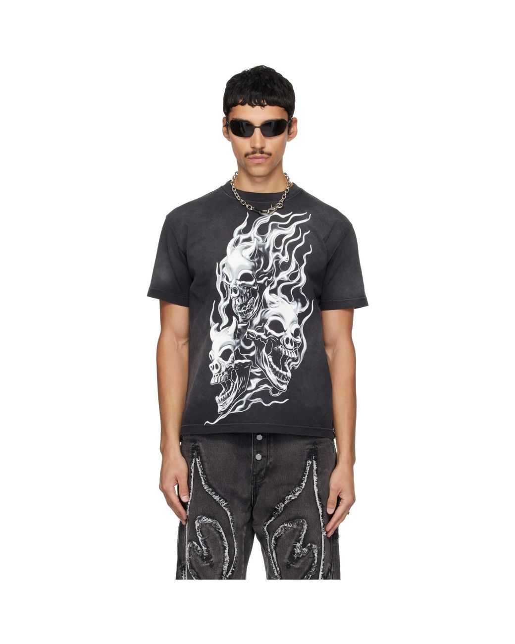 THUG CLUB Black Three Riding Skull Dirt T-Shirt for men